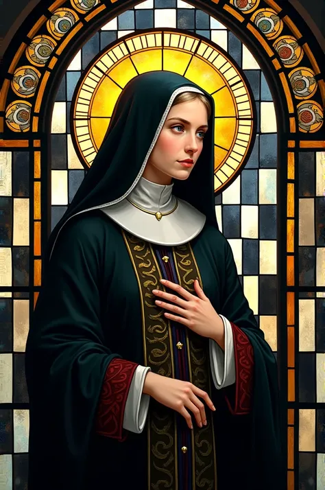 Image of Saint Louise de Marillac in Stained Glass Art related to a Chessboard