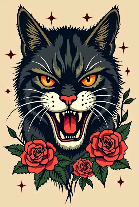 Create an Old School cat tattoo ,  I want something really like an Old School tattoo 