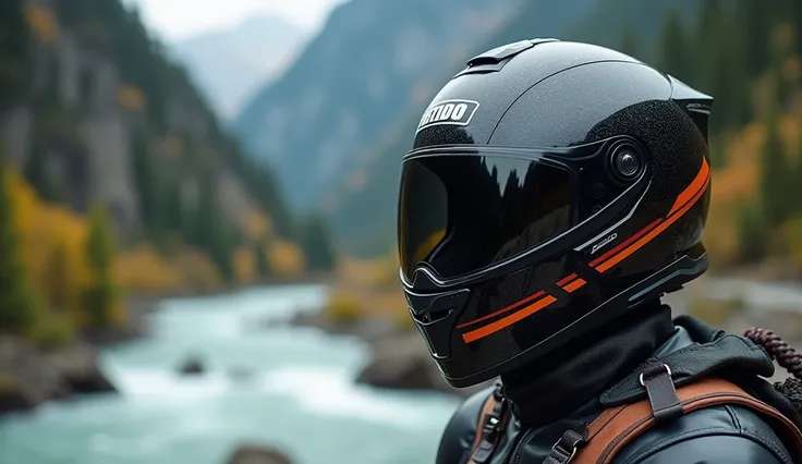 Motorcycle helmet with outdoor baground in right  