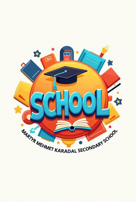 I want a school logo will write martyr mehmet karadal secondary school on it
And let the logo be round and it says in the logo, let it be a little more student, let it be more colorful in the logo in things related to school, please let the  in the front b...