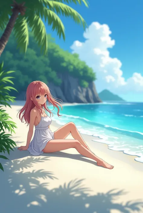 Create an anime-type girl on the naked beach
