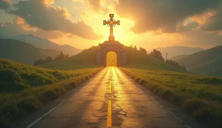 Imagine a road divided into two paths :  one leading to a shiny cross and the other to a vault filled with gold.