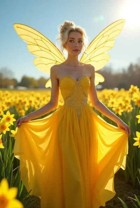 March – Daffodil Fairy
Dress Color: Bright Yellow
Dress Design:

A gown made of flowing silk and chiffon, with daffodil embroidery across the bodice and a pleated skirt that mimics the shape of blooming daffodils.
Details: The bodice is adorned with golden...