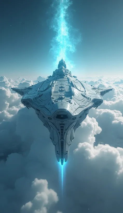  Create a hyperrealistic image of a large futuristic sheep ship very technological with plasma energy, It seems that a flying futuristic city is above Antarctica .  A heavenly ship its very big its scary theres nothing like it on Earth 