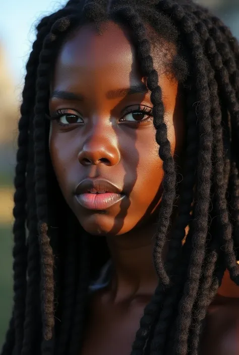 ((Photo RAW), absurde, (résolution absurde)), meilleure qualité, (meilleure illustration), (meilleure ombre), Éclairage réaliste, bel éclat détaillé, ((30 ans)), fille blanche, cheveux longs noirs, dreadlocks, yeux noisettes