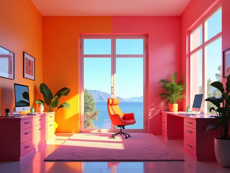 bright,  almost the rens office of the future for one person, in bright colors  