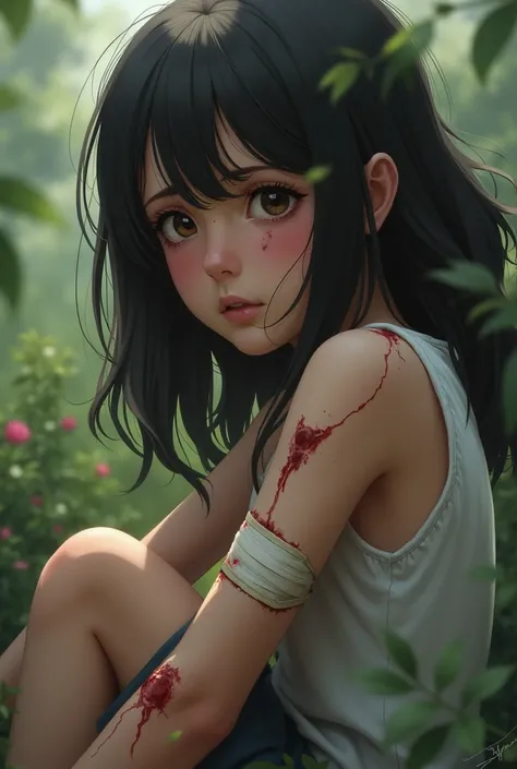  girl cry because of her arm was wounded make it realistic