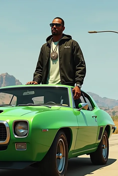  il y a un homme en costume à bord dune voiture tamponneuse verte, une capture décran inspirée par Zhu Da , Tumblr, néo-dada, Snoop Dogg dans GTA V, Jesse Pinkman dans GTA V, drake dans gta v, personnage gta, Kanye West dans GTA v, elon musk dans gta v, GT...