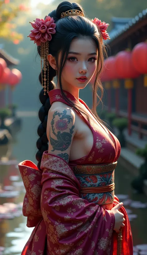 geisha girl from ancient Egypt,1girl,geisha,

(large breasts:1.4),((((long twin braids,tight braids,long braid,braided hair,long hime cut,dark hair,black hair,colored inner hair)))),(((purple_eyes:1.3))),intricate eyes,beautiful detailed eyes,symmetrical e...