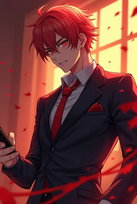 Create an image for me about a business character without being too realistic more flashy and less realistic more character from a more flashy anime and a richer and more striking male genre richer and richer and in apartment I fight you