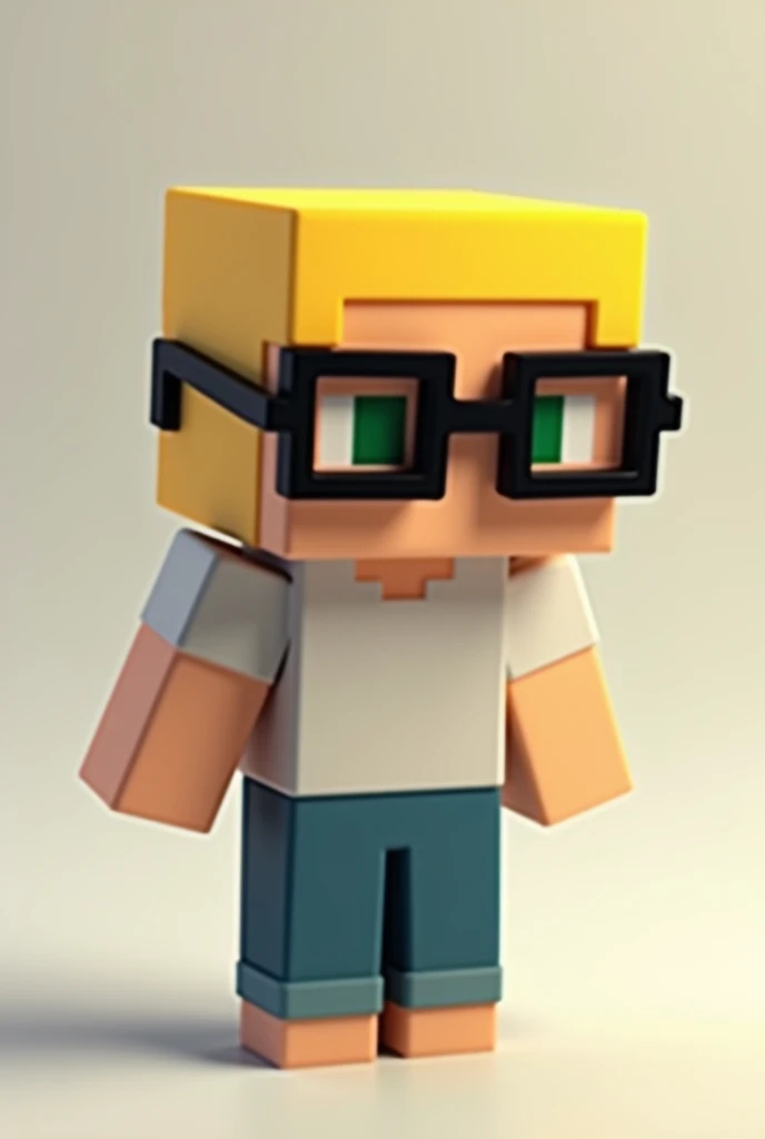 Create an image of a blond Minecraft character wearing square glasses with a black frame
