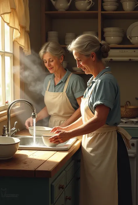 Women washing dishes