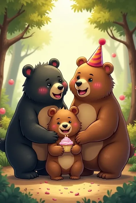 Two bears and a bear celebrating a birthday

