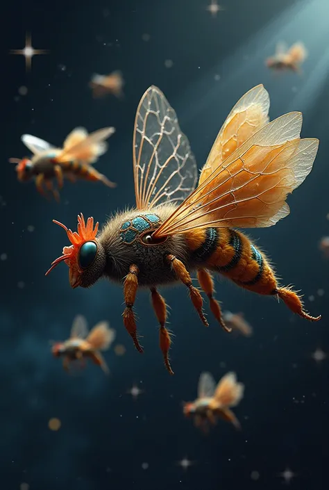 Alien bees riding chikens through space