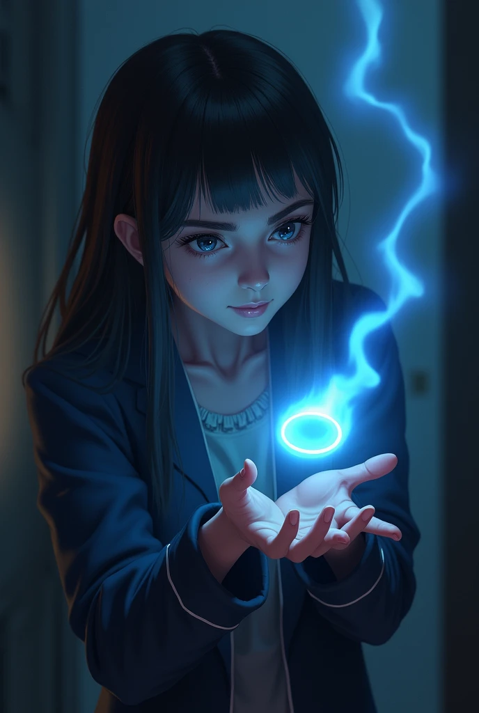  The magic ring slowly fades from Claras hand,  leaving a trail of blue light in the air . Her expression mixes relief and sadness ,  as the environment returns to normal ."