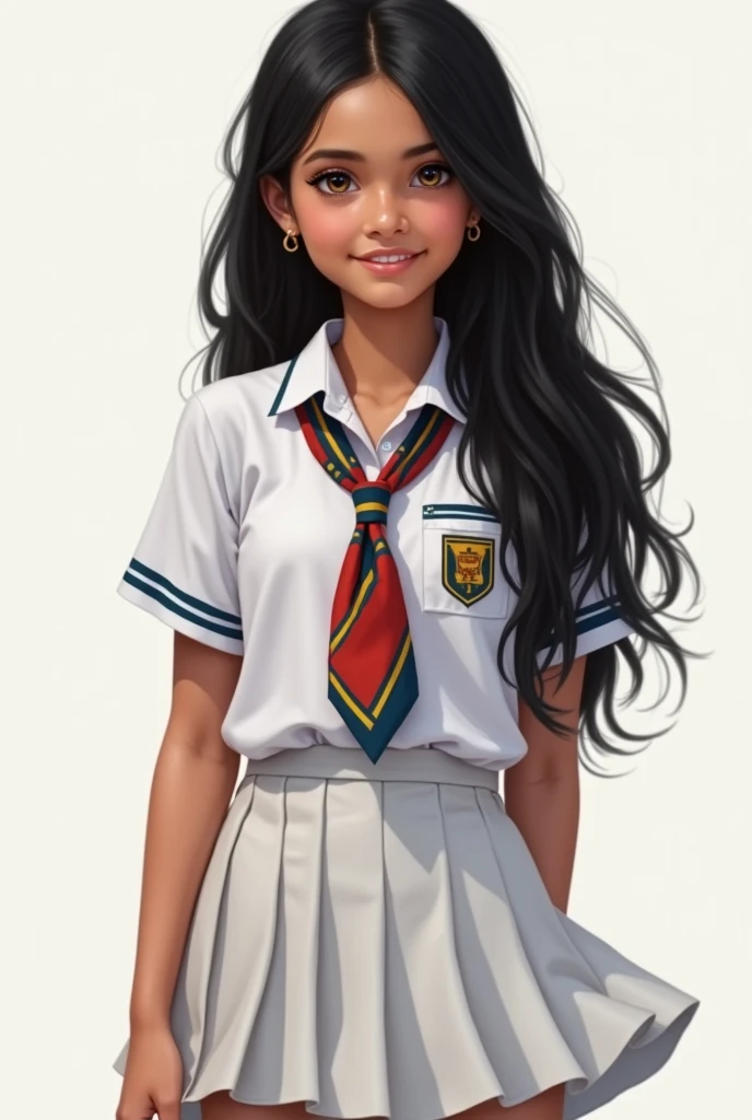 Realistic,A 18-year-old Sinhala beautiful Sri Lankan cute girl wore a A white school short dress, coloured Tie, beautiful face, beautiful, black long hair, smile, full body,

INFO
