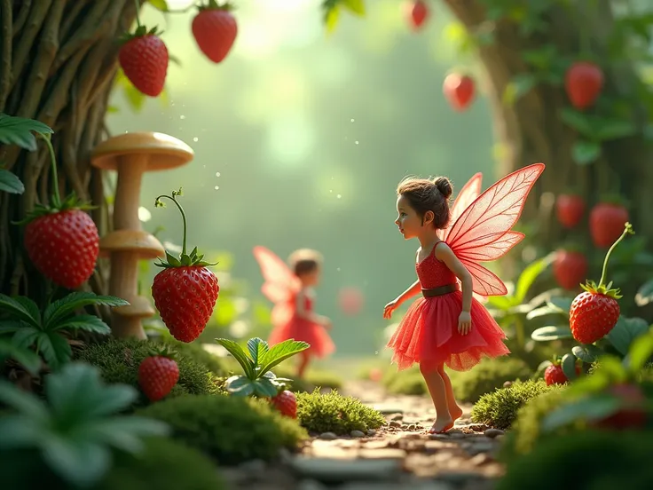 Strawberry realistic fairy-tale world with words