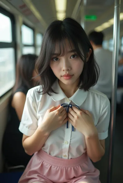 photograph,photorealistic, 1 ultimate beautiful Japanese teen girl, 、ren、1. High school girl、((highest quality, 8k,  RAW photo, masterpiece :1.3)), ( realist、 realist:1.37)、 very detailed bust、 super high resolution , (Professional lighting), ((from above:...