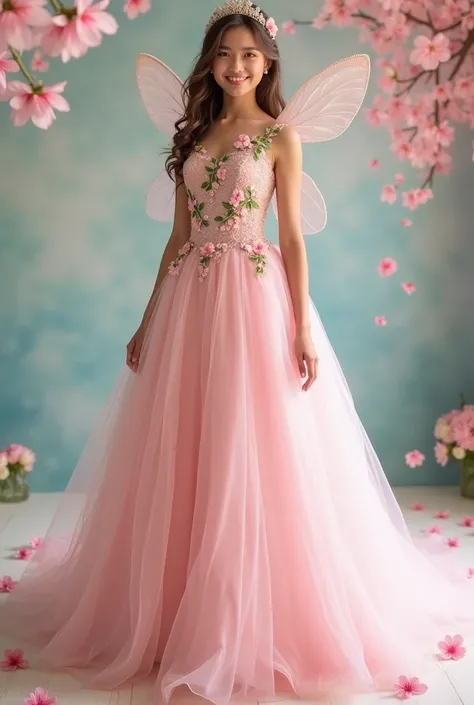 April – Cherry Blossom Fairy
Dress Color: Soft Pink
Dress Design:
A gorgeous floor-length delicate, airy dress made of soft pink tulle and satin that flows elegantly, mimicking the soft petals of a cherry blossom. The bodice is intricately embroidered with...