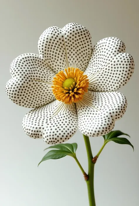 Kusamas polka dots technique with an enlarged version of an angled real camphor flower with Kusamas polka dots technique
