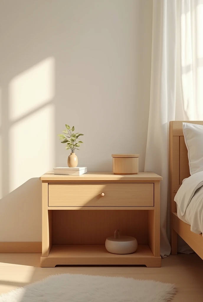 create the imagine of a traditional bedside table without feet, the imagine is frontal.  must not have objects on top