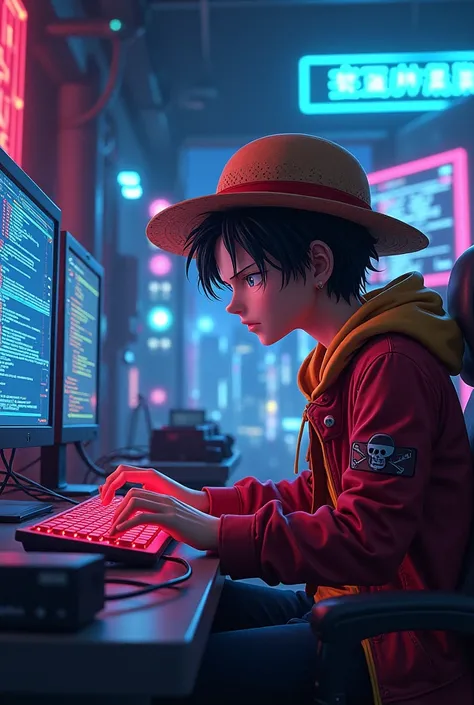 Une image de Luffy en pirate informatique (Hacker)