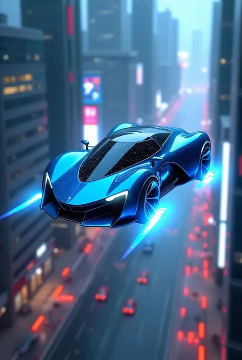 Blue flying car