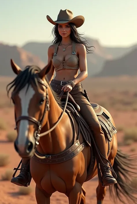 3D art , Cowgirl woman, horse