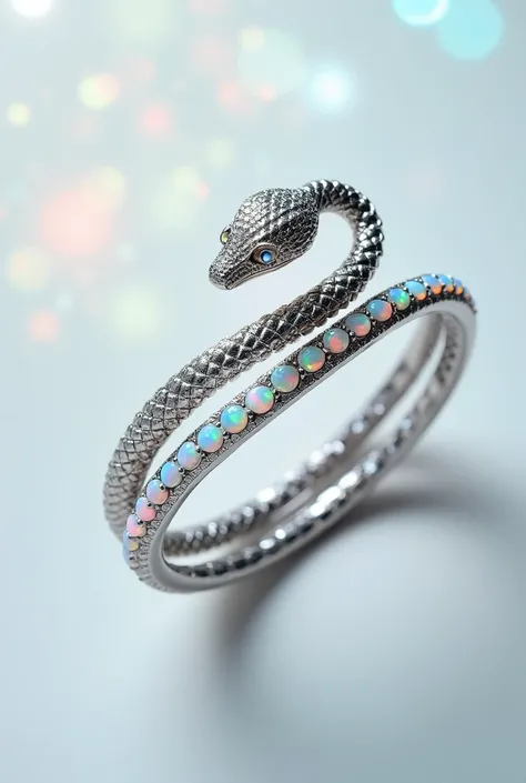 White gold snake bracelet with opal