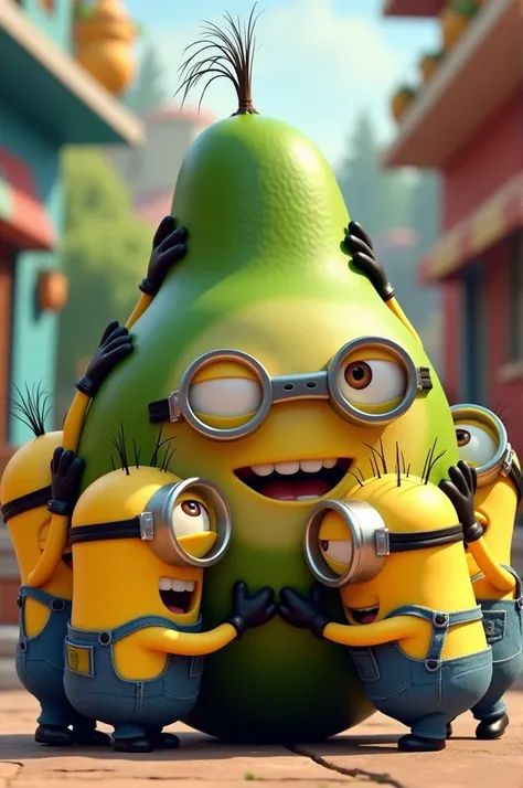 Minions hugging an avocado 