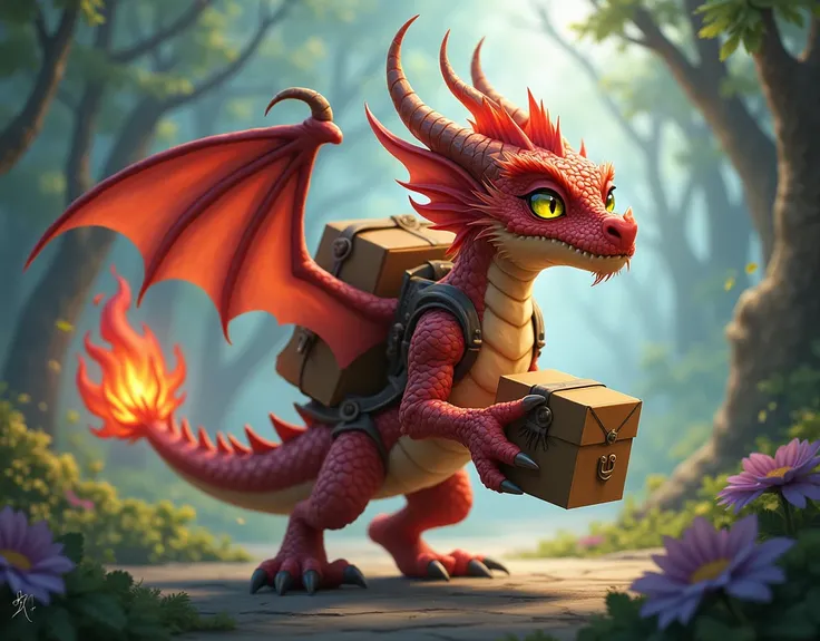 Dragon Postman ,  fantasy, dragon,  designed specifically to deliver messages using their magic flame,  Hes tiny but ready to eat you ,  if you reply to a message with a simple “OK”
masterpiece , best quality, amazing quality, very aesthetic, absurdres, ne...