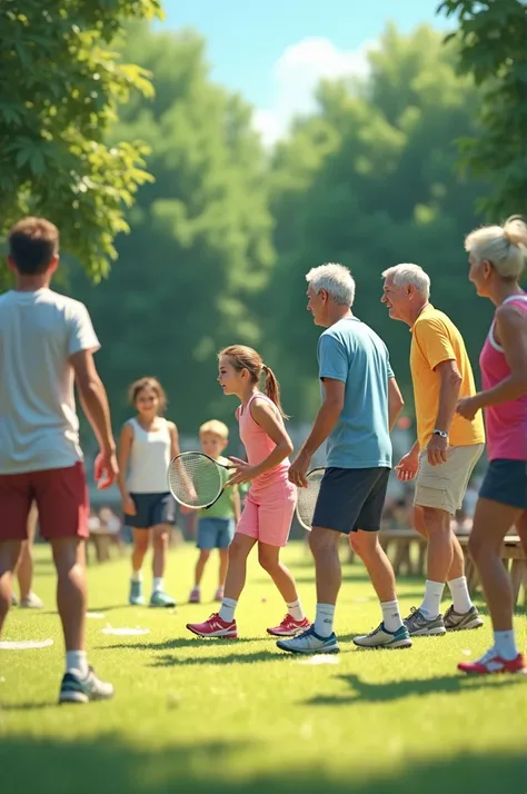  Picture a group of people consisting of s and a boy, Boy and Girl , мужчины и женщины в возрасте,  aged men and women who play outdoor sports in pairs 