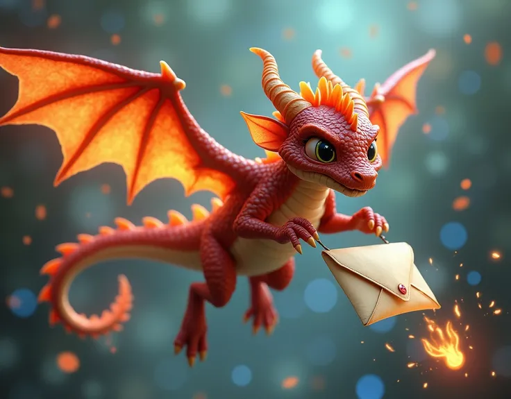 Dragon Postman ,  fantasy, dragon,  brought out specifically to deliver messages using its magic flame,  Hes tiny but ready to eat you ,  if you reply to a message with a simple “OK”
masterpiece , best quality, amazing quality, very aesthetic, absurdres, n...