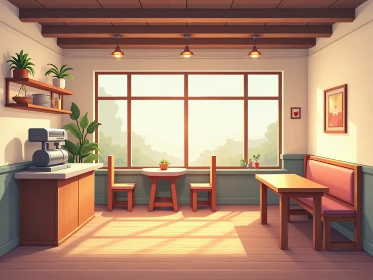 Pixel art cafe background with minimal objects