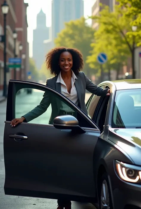 A black woman opening her car door to enter