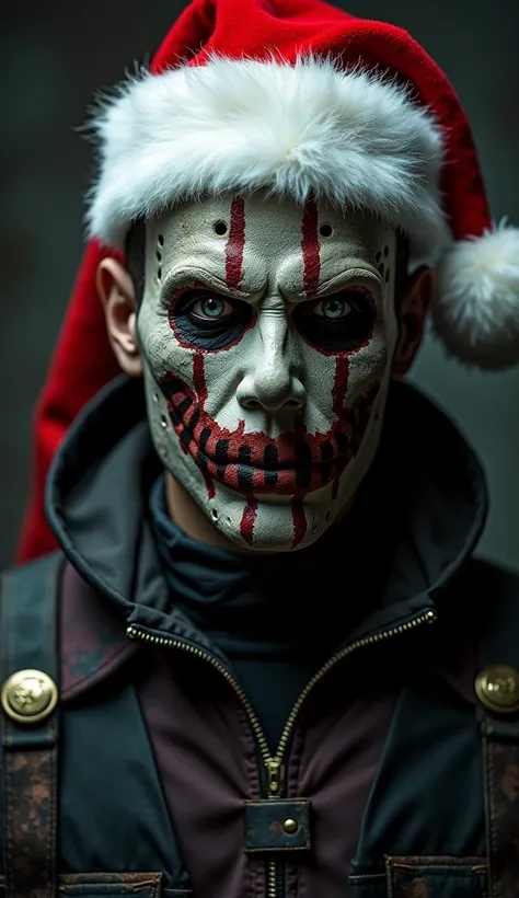 Slipknots Corey Taylor with his mask and a Santa Claus hat