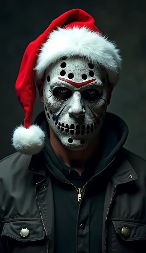 Slipknots Corey Taylor with his mask and a Santa Claus hat