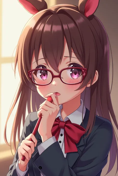 An anime character wearing glasses she is sucking a dick 