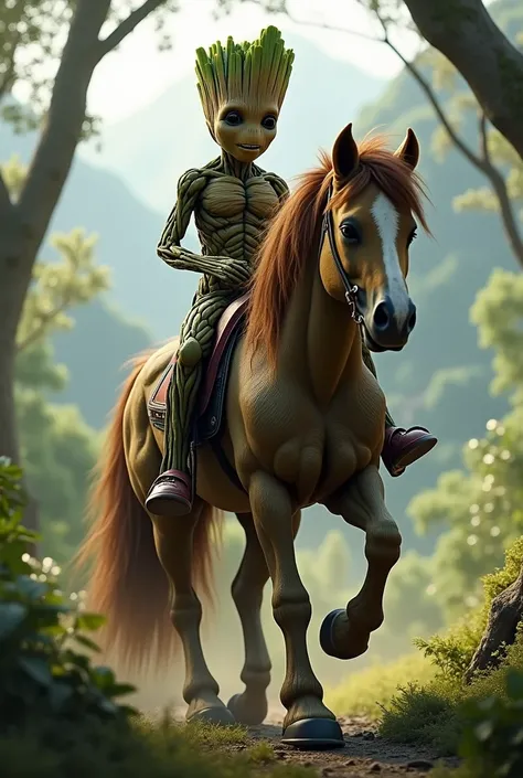 Groot on a horse
