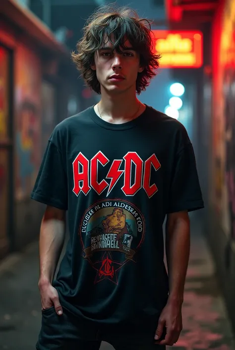 Put on an acdc t-shirt