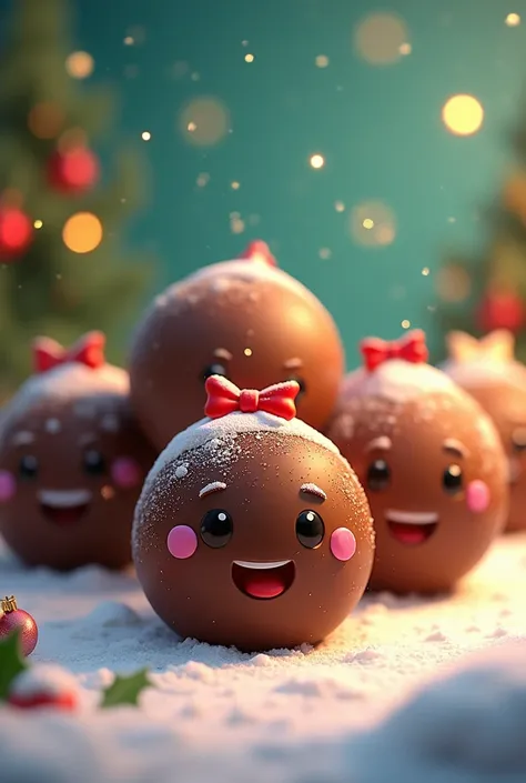 Create a Christmas logo for a food product, such as round Christmas chocobombs, with animated style but without eyes and mouth



