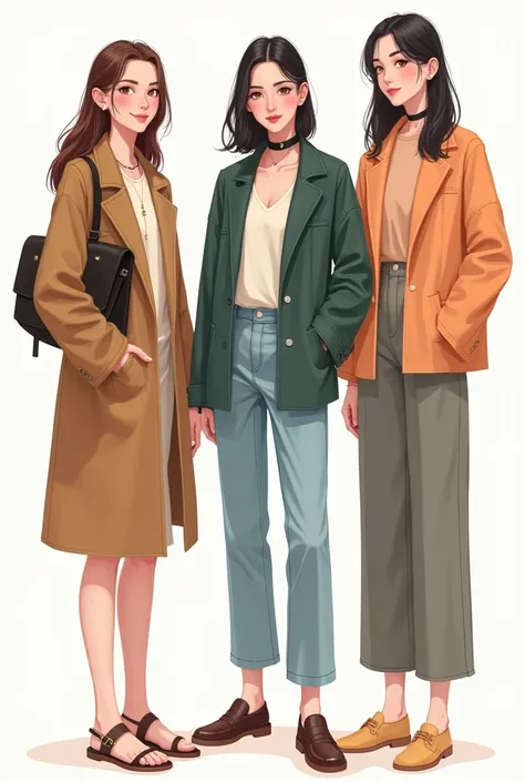 Create 3 outfits for spring 2025, casual 