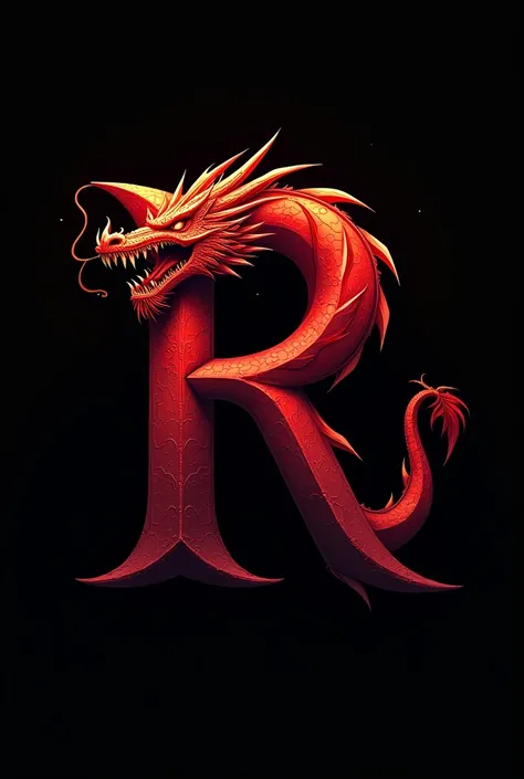 A logo in which a red dragon forms the letter R on a black background