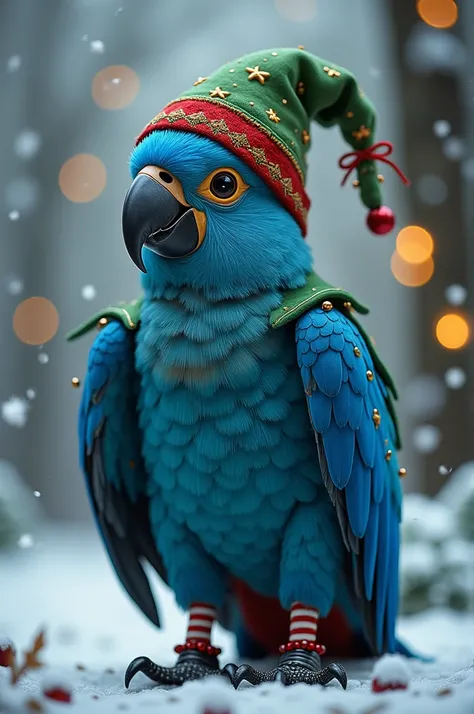 Hyacinth macaw dressed as an elf