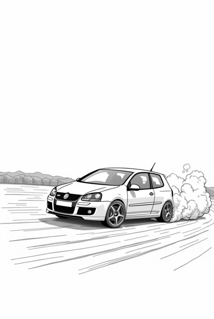 Golf v Gti drifting in black and white for a coloring book 