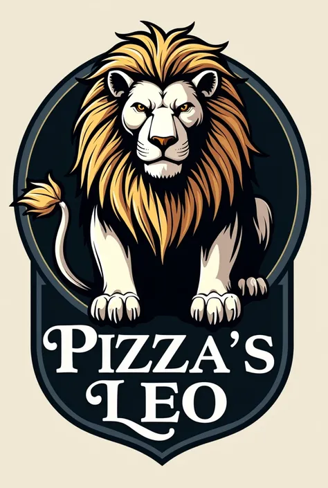  Make a logo for a pizzeria ,  its called Pizzas Leo , Use a lion , color negro, white,  gold and blue and light pastel orange 