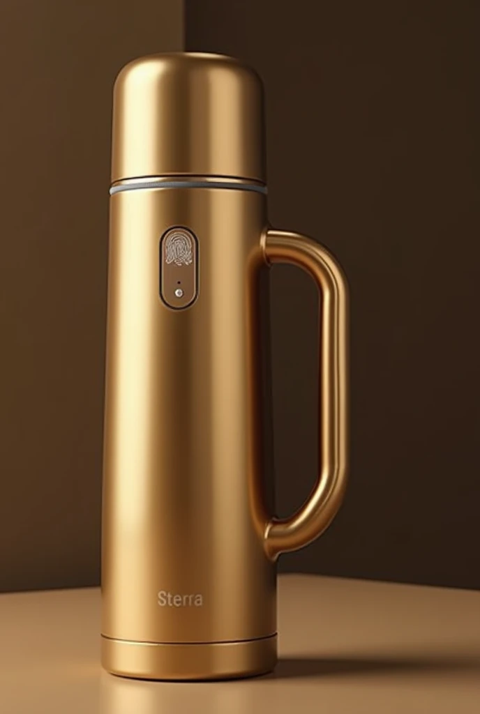 THERMOS WITH A HANDLE FOR GRIPPING WITH FINGERPRINT SENSOR AND TEMPERATURE METER PREMIUM AND GOLDEN