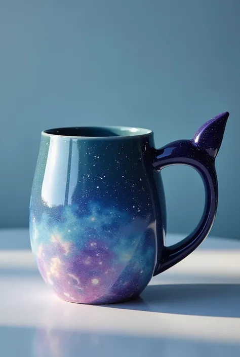  Creates an oval-shaped mug with the handle where you place your Hand shaped like a whales syrup and the bottom of the mug a galaxy. Theme bts  