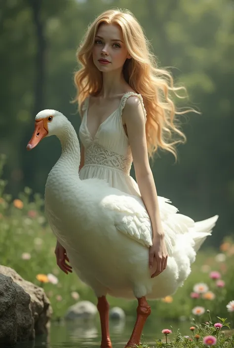 Blonde Goose Girl Who Is Half Man Half Goose