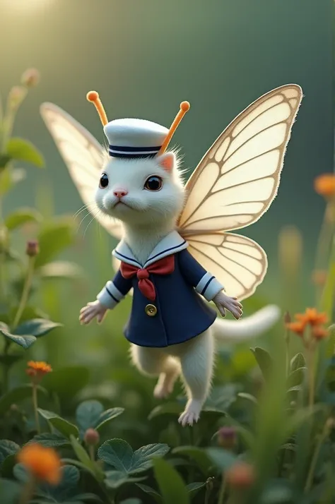 White butterfly dressed as a little sailor 